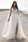 V-Neck Sleeveless Lace Wedding Dress