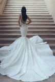 V-Neck Sleeveless Mermaid Wedding Dress with Lace Appliques