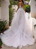 V-Neck Sleeveless Tulle Lace Wedding Dress