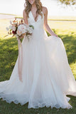 V-Neck Sleeveless Tulle Wedding Dress