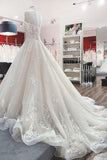 V-Neck Spaghetti Strap Ball Gown Tulle Wedding Dress with Lace Ruffles