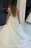 V-neck Wide Straps A-Line Wedding Dress With Pearl Tulle Appliques Lace