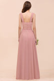 Vintage Mauve Chiffon Straps Ruffle Affordable Bridesmaid Dress-Babyonlines