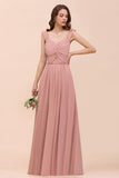 Vintage Mauve Chiffon Straps Ruffle Affordable Bridesmaid Dress-Babyonlines