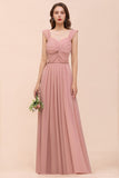 Vintage Mauve Chiffon Straps Ruffle Affordable Bridesmaid Dress-Babyonlines