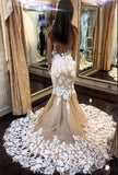 Vintage Off-the-Shoulder Backless Floor-Length Mermaid Wedding Dress with Lace Appliques