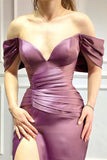 Vintage Purple Off-The-Shoulder V-Neck Mermaid Prom Dress with Split