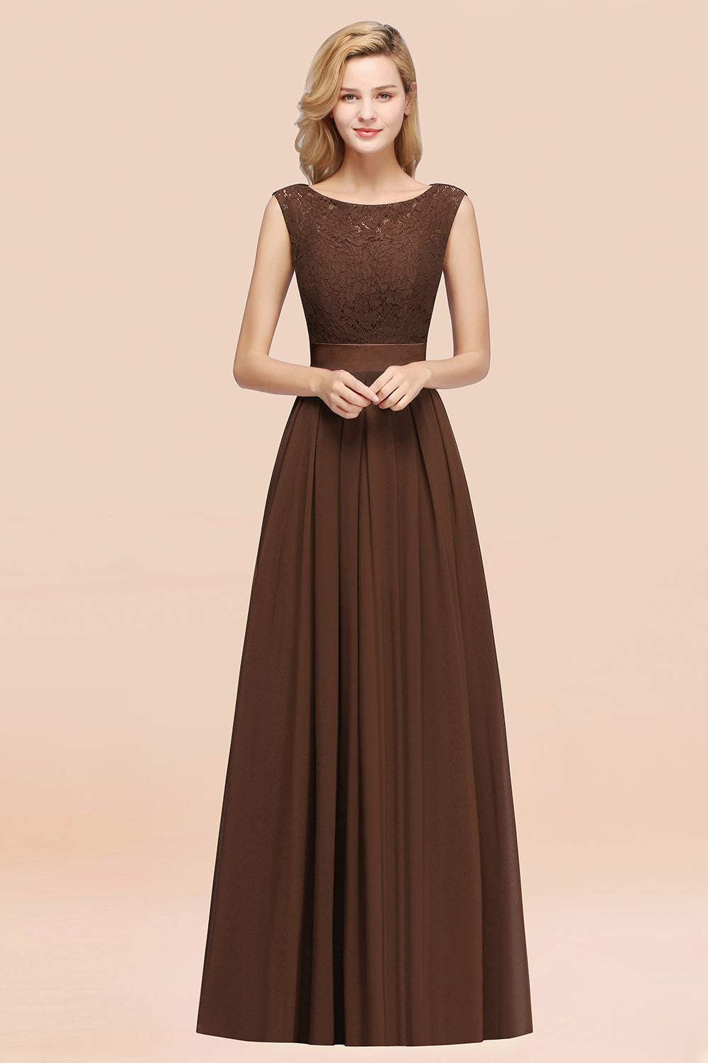 Vintage Sleeveless Lace Bridesmaid Dresses Affordable Chiffon Wedding Party Dress Online-Babyonlines