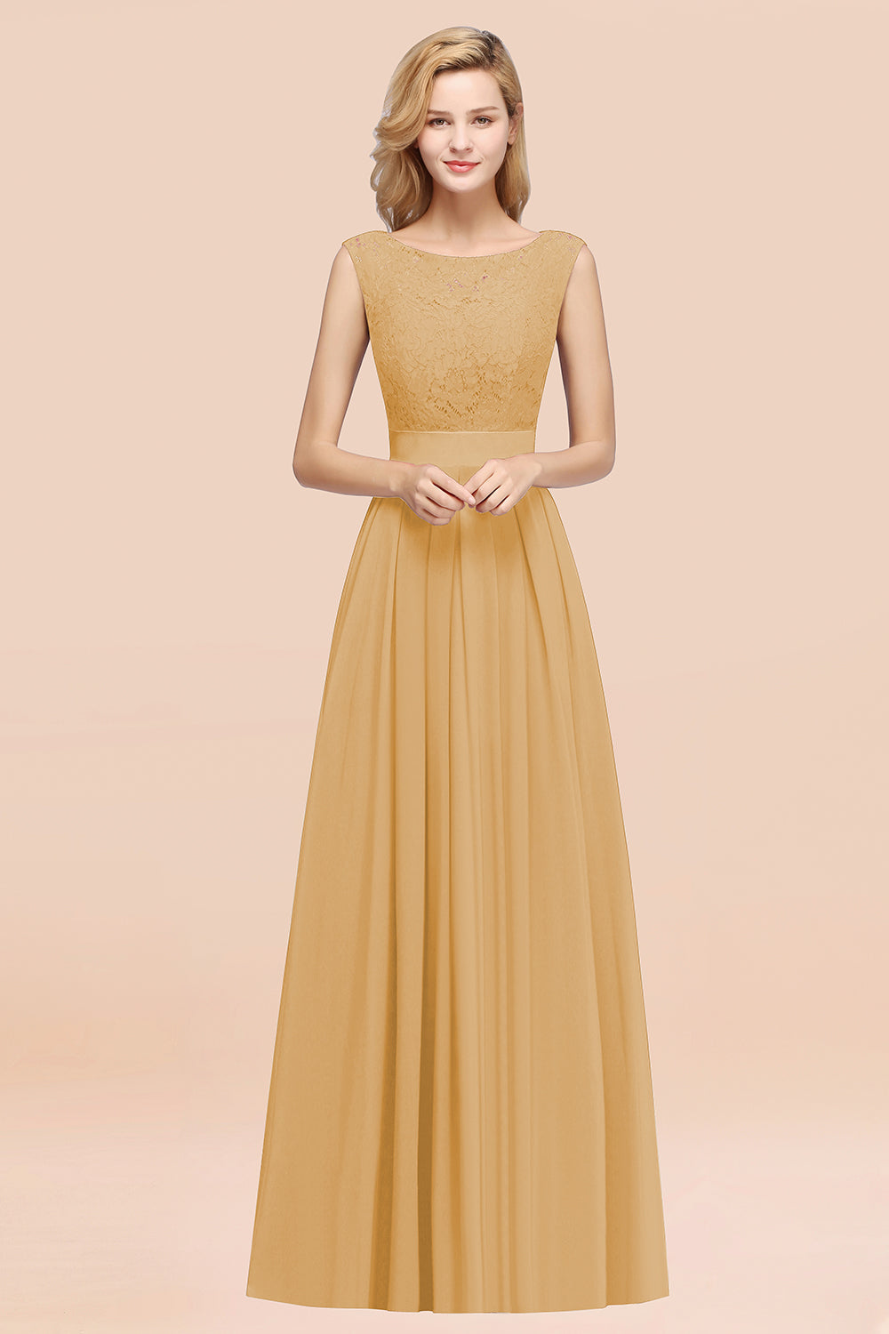 Vintage Sleeveless Lace Bridesmaid Dresses Affordable Chiffon Wedding Party Dress Online-Babyonlines