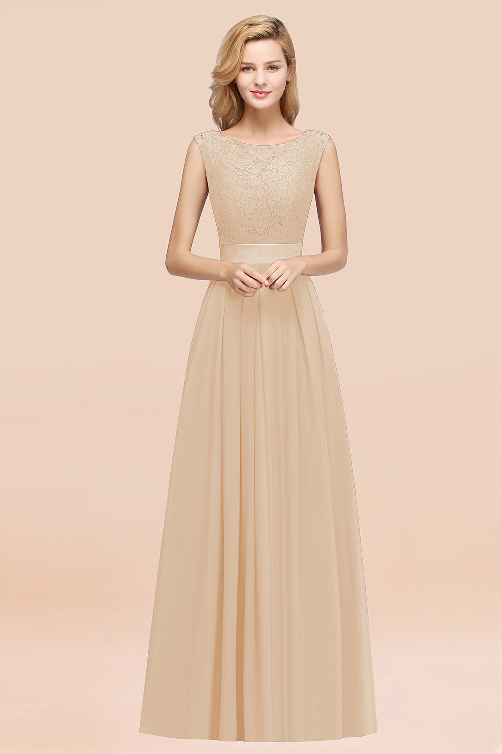 Vintage Sleeveless Lace Bridesmaid Dresses Affordable Chiffon Wedding Party Dress Online-Babyonlines