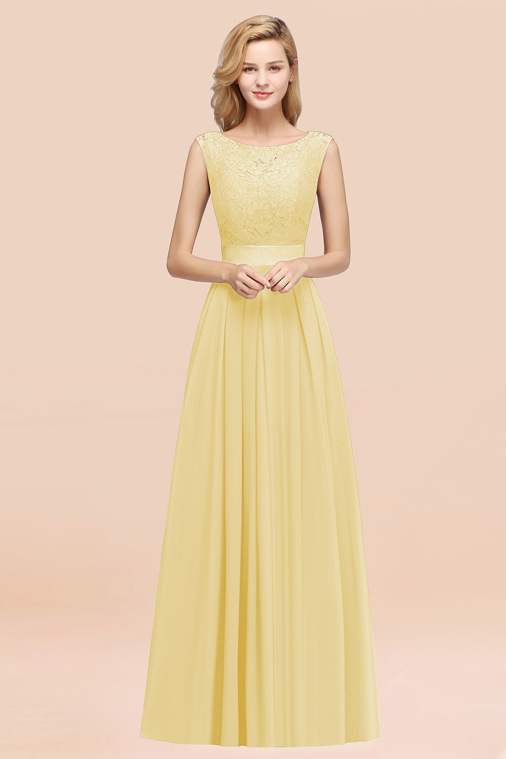 Vintage Sleeveless Lace Bridesmaid Dresses Affordable Chiffon Wedding Party Dress Online-Babyonlines