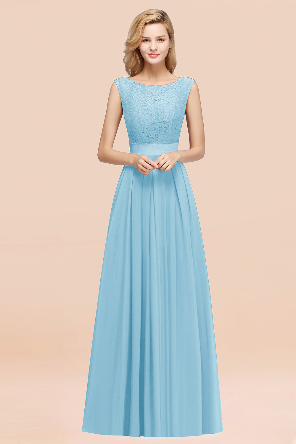 Vintage Sleeveless Lace Bridesmaid Dresses Affordable Chiffon Wedding Party Dress Online-Babyonlines