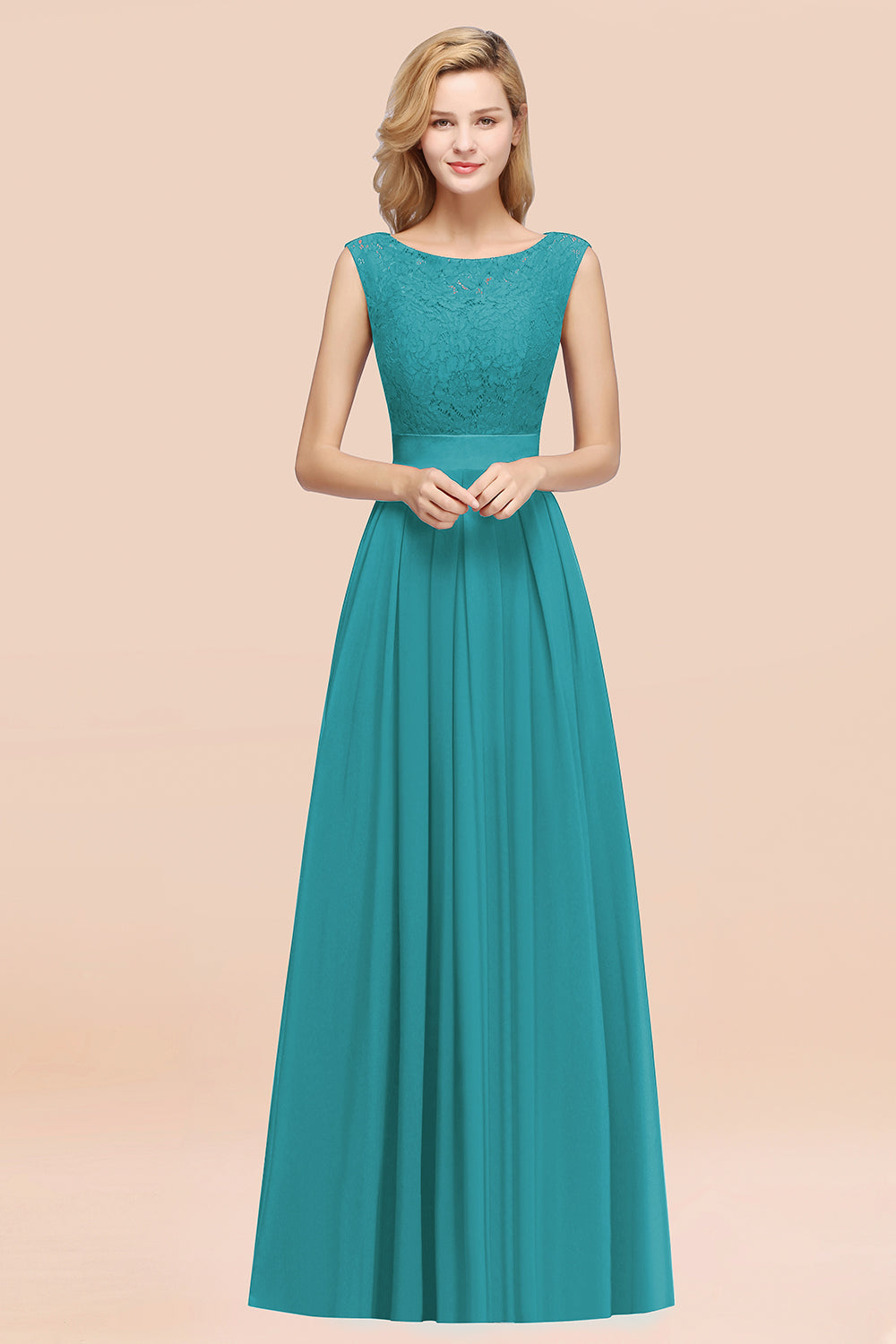 Vintage Sleeveless Lace Bridesmaid Dresses Affordable Chiffon Wedding Party Dress Online-Babyonlines