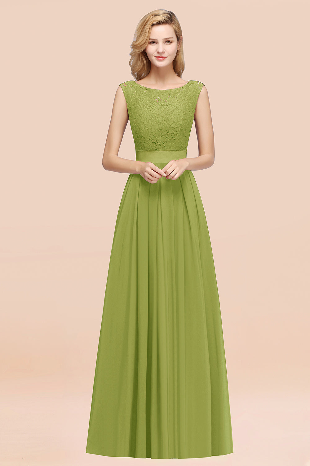 Vintage Sleeveless Lace Bridesmaid Dresses Affordable Chiffon Wedding Party Dress Online-Babyonlines