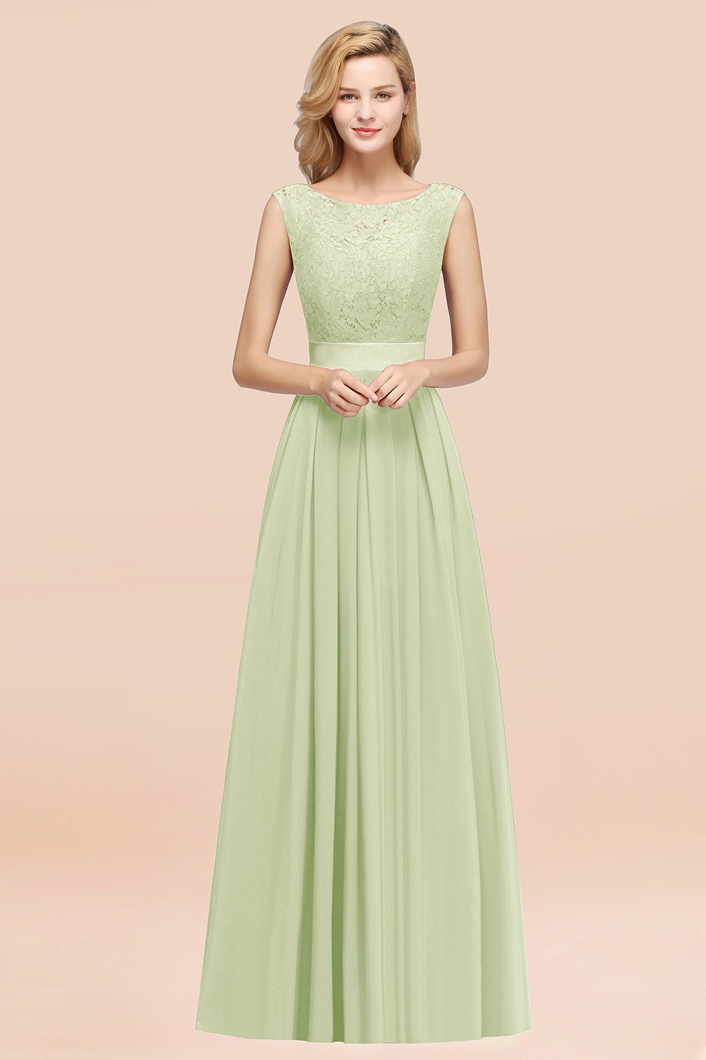 Vintage Sleeveless Lace Bridesmaid Dresses Affordable Chiffon Wedding Party Dress Online-Babyonlines