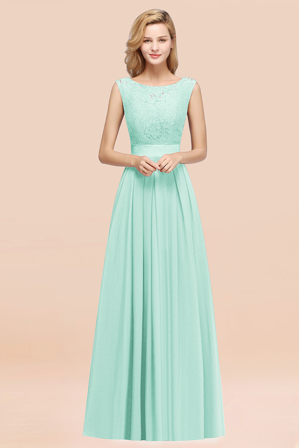 Vintage Sleeveless Lace Bridesmaid Dresses Affordable Chiffon Wedding Party Dress Online-Babyonlines