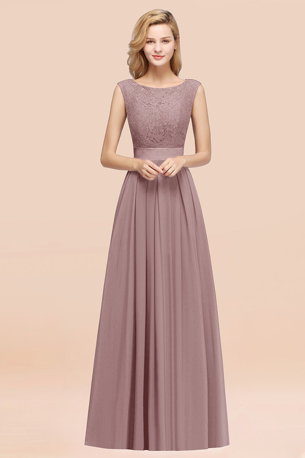 Vintage Sleeveless Lace Bridesmaid Dresses Affordable Chiffon Wedding Party Dress Online-Babyonlines