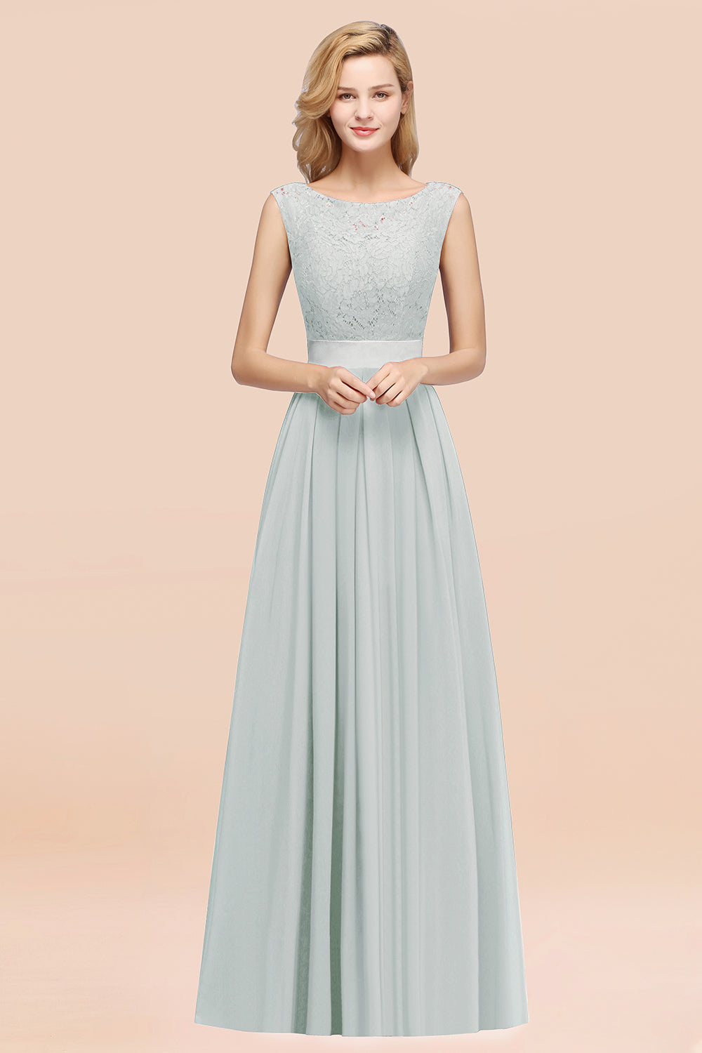 Vintage Sleeveless Lace Bridesmaid Dresses Affordable Chiffon Wedding Party Dress Online-Babyonlines