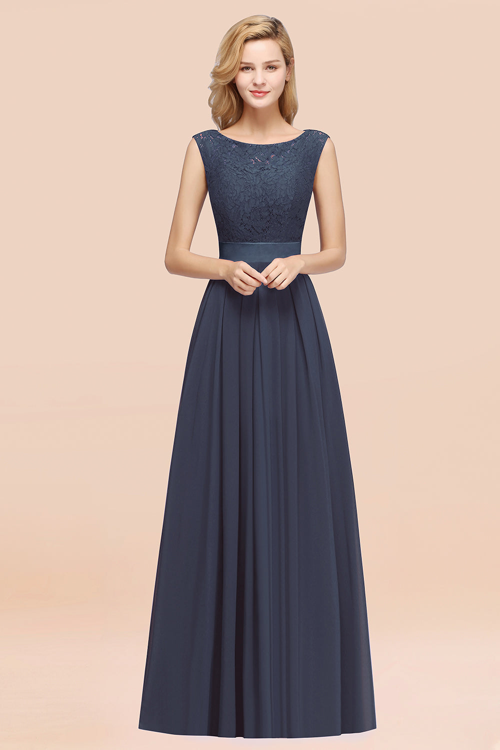 Vintage Sleeveless Lace Bridesmaid Dresses Affordable Chiffon Wedding Party Dress Online-Babyonlines