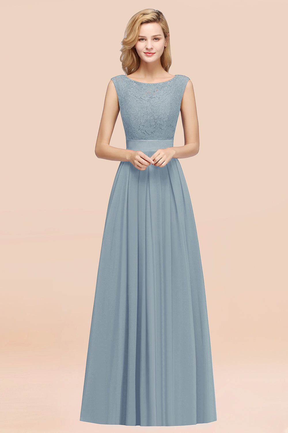 Vintage Sleeveless Lace Bridesmaid Dresses Affordable Chiffon Wedding Party Dress Online-Babyonlines