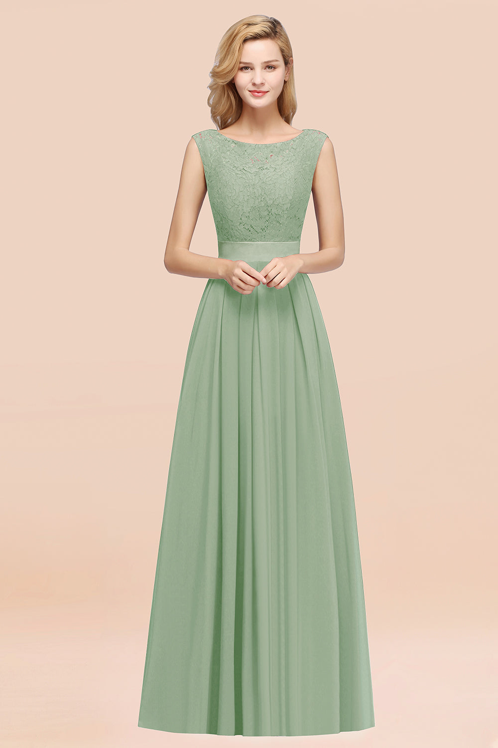 Vintage Sleeveless Lace Bridesmaid Dresses Affordable Chiffon Wedding Party Dress Online-Babyonlines