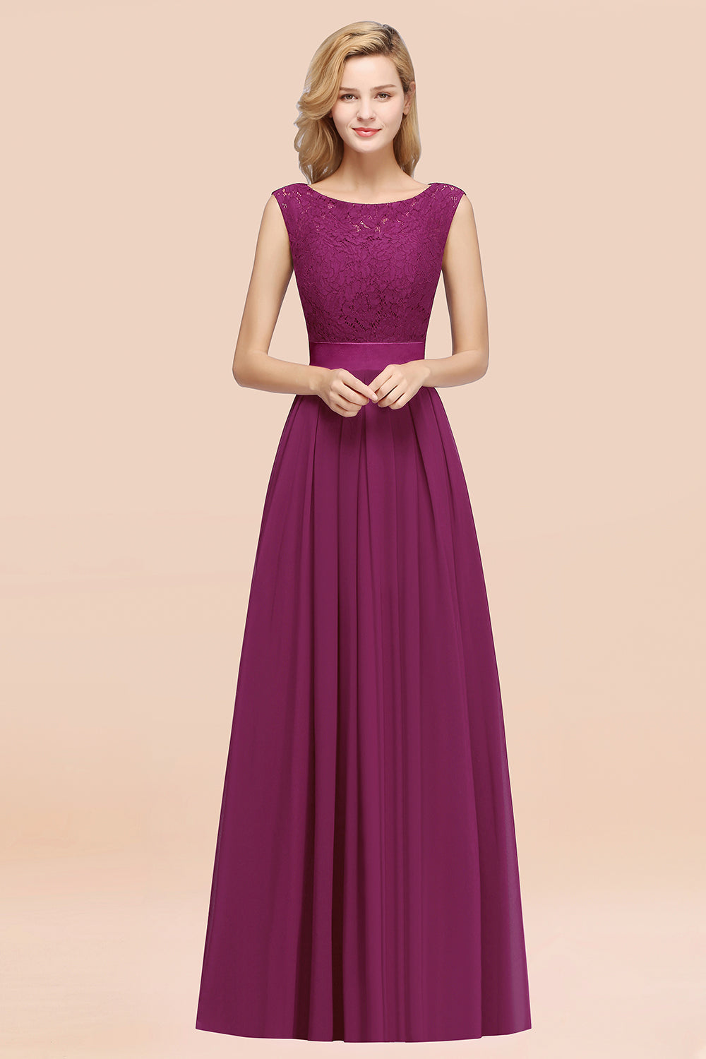 Vintage Sleeveless Lace Bridesmaid Dresses Affordable Chiffon Wedding Party Dress Online-Babyonlines