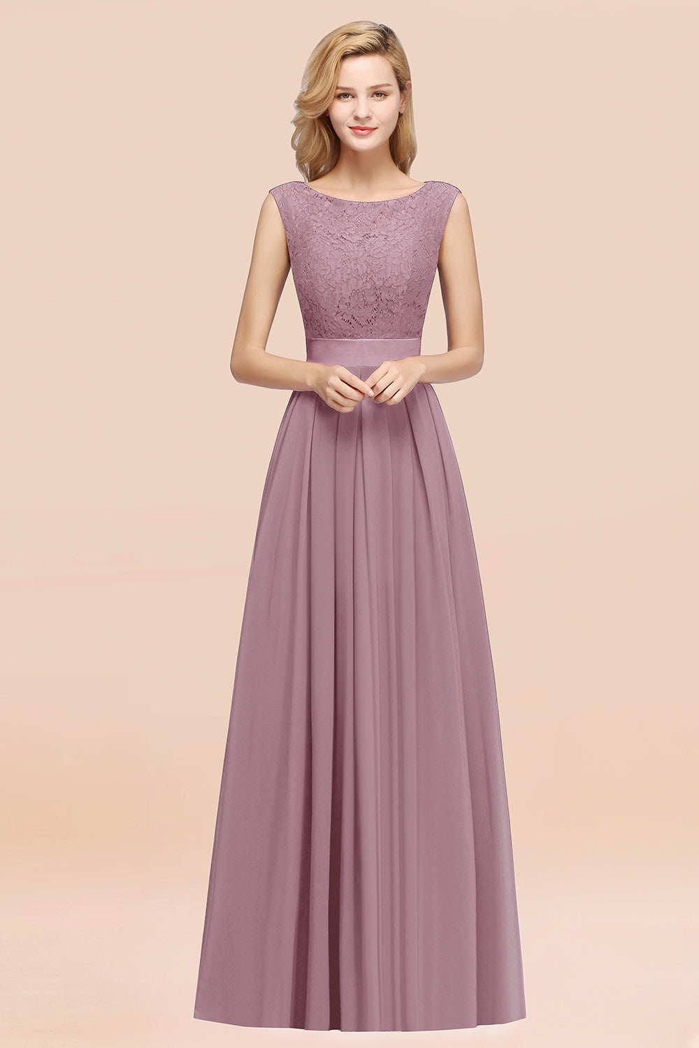 Vintage Sleeveless Lace Bridesmaid Dresses Affordable Chiffon Wedding Party Dress Online-Babyonlines