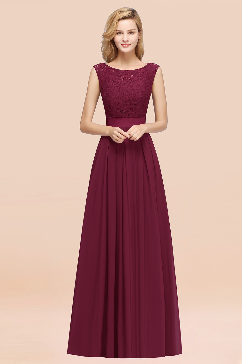 Vintage Sleeveless Lace Bridesmaid Dresses Affordable Chiffon Wedding Party Dress Online-Babyonlines