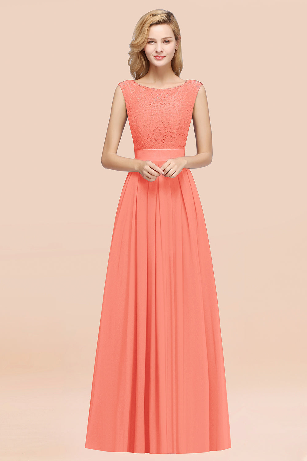 Vintage Sleeveless Lace Bridesmaid Dresses Affordable Chiffon Wedding Party Dress Online-Babyonlines