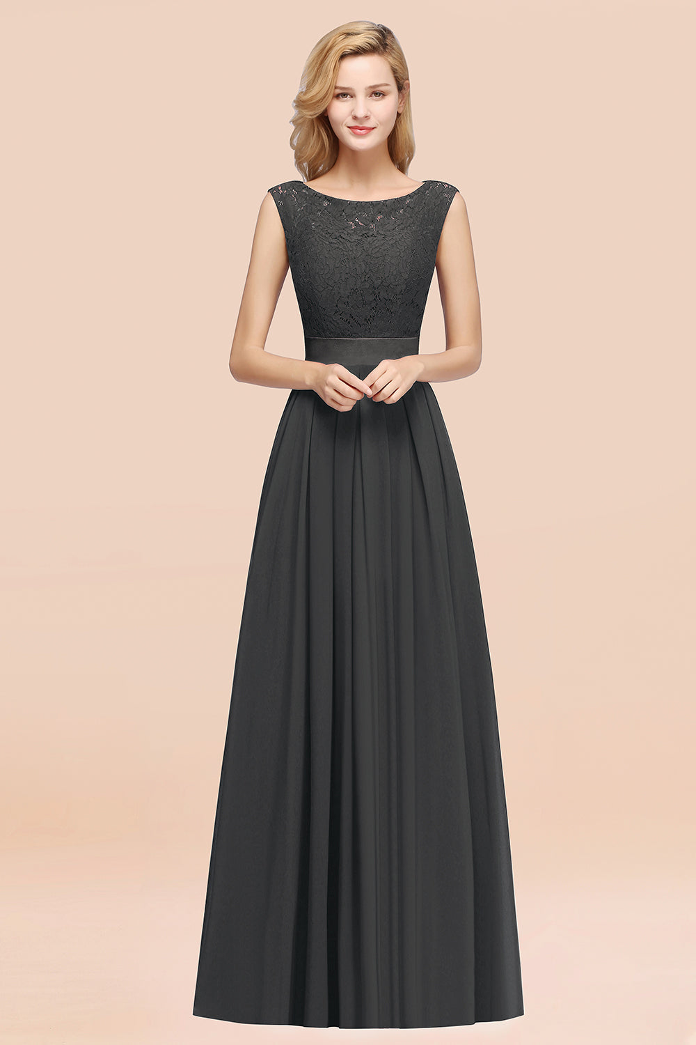 Vintage Sleeveless Lace Bridesmaid Dresses Affordable Chiffon Wedding Party Dress Online-Babyonlines