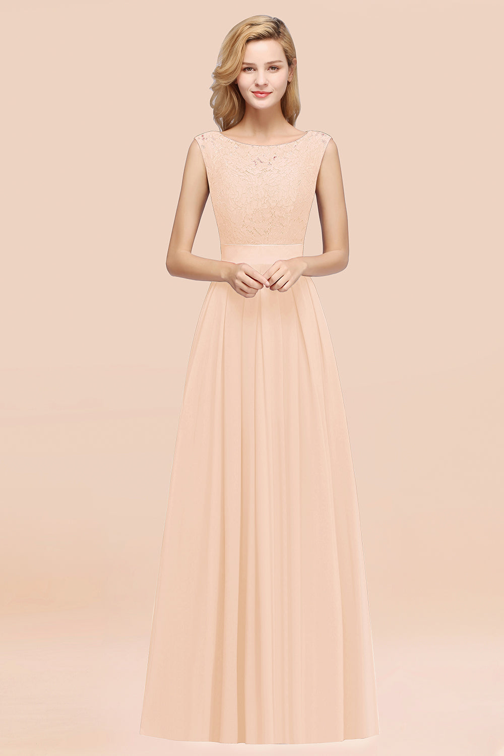 Vintage Sleeveless Lace Bridesmaid Dresses Affordable Chiffon Wedding Party Dress Online-Babyonlines