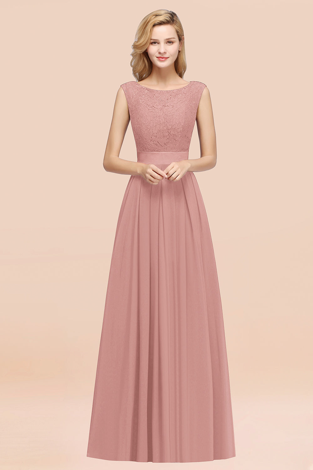 Vintage Sleeveless Lace Bridesmaid Dresses Affordable Chiffon Wedding Party Dress Online-Babyonlines