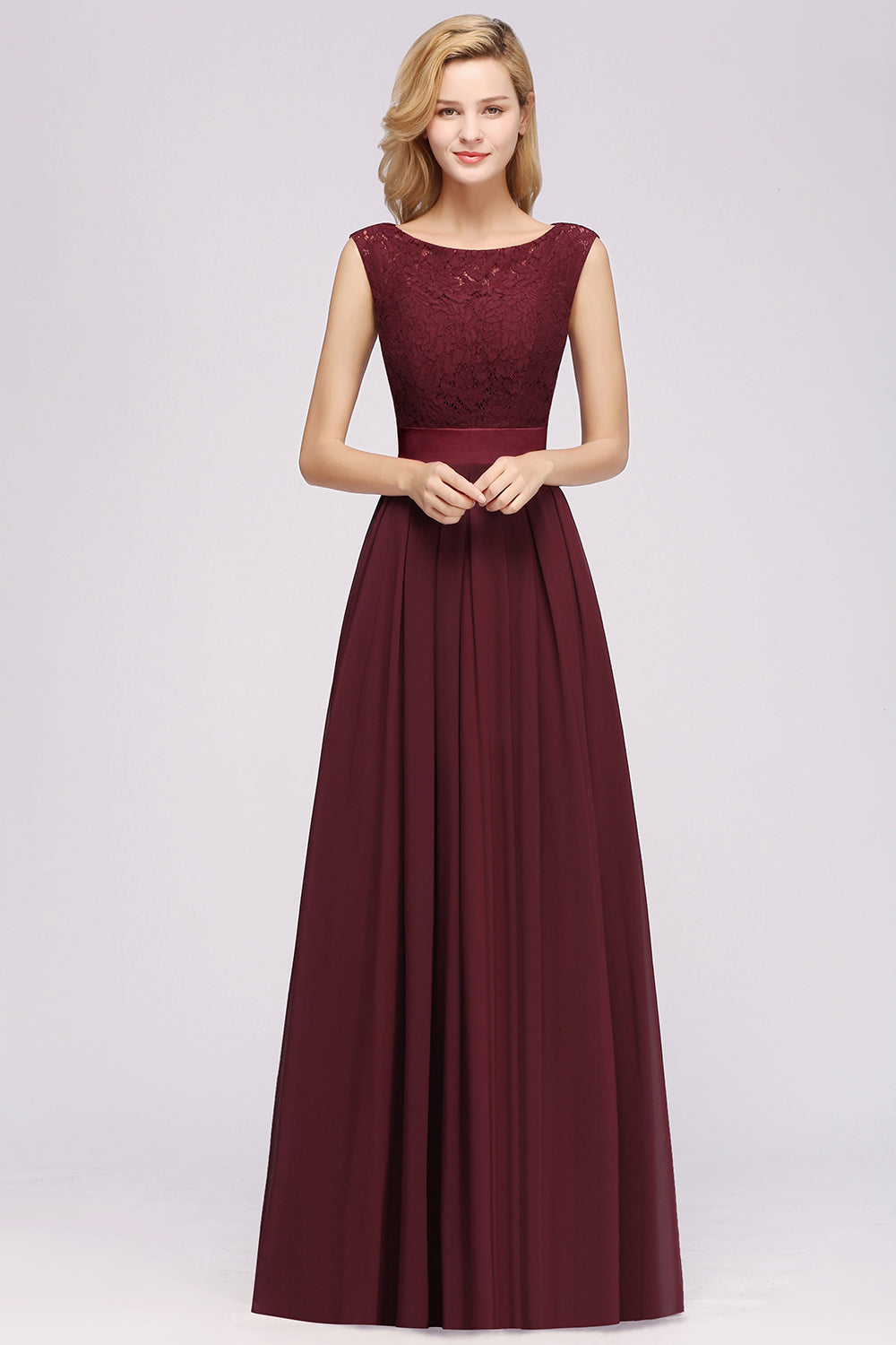 Vintage Sleeveless Lace Bridesmaid Dresses Affordable Chiffon Wedding Party Dress Online-Babyonlines