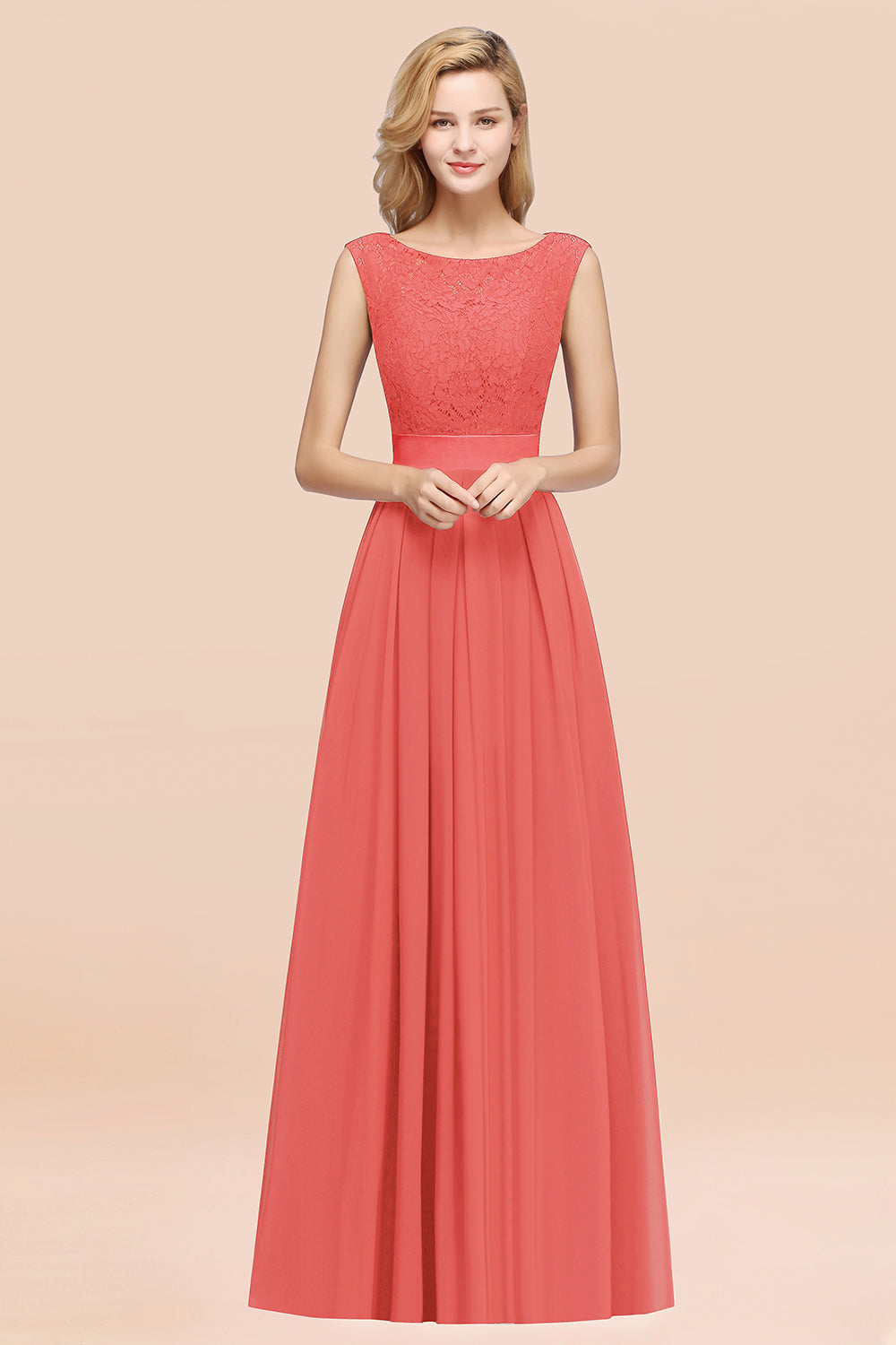 Vintage Sleeveless Lace Bridesmaid Dresses Affordable Chiffon Wedding Party Dress Online-Babyonlines