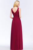 Vintage Sleeveless Pleated Burgundy Chiffon Bridesmaid Dresses Affordable-Babyonlines