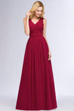 Vintage Sleeveless Pleated Burgundy Chiffon Bridesmaid Dresses Affordable-Babyonlines