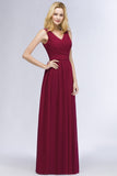 Vintage Sleeveless Pleated Burgundy Chiffon Bridesmaid Dresses Affordable-Babyonlines