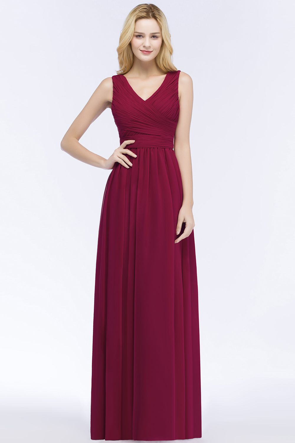 Vintage Sleeveless Pleated Burgundy Chiffon Bridesmaid Dresses Affordable-Babyonlines