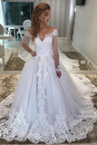 Vintage Train A-Line Sweetheart Off-the-Shoulder Long Sleeve Wedding Dress with Lace, Appliques, and Sequins