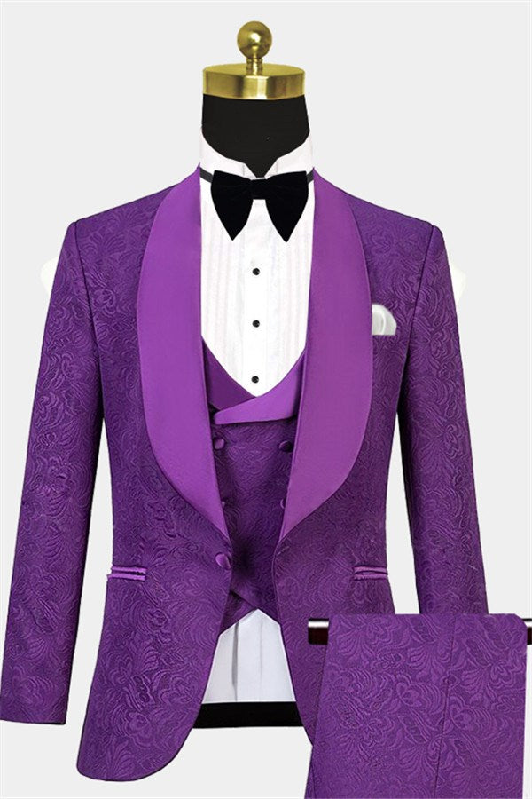 Violet Wedding Guest Suit - Classic Jacquard, Three Pieces