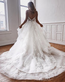 White Cap Sleeves A-line Wedding Dress V-Neck With Lace Chiffon