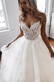 White Cap Sleeves A-line Wedding Dress V-Neck With Lace Chiffon