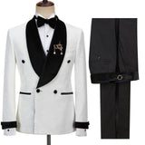 White Double-Breasted Jacquard Shawl Lapel Reception Suit with Sparkle for Men