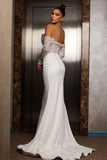 White Long Mermaid Wedding Dress with Beading and Split