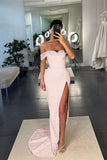 White Off-the-Shoulder Sequins Mermaid Prom Dress with Split