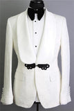 White Shawl Lapel Jacquard Reception Suit - Two Pieces for Groom