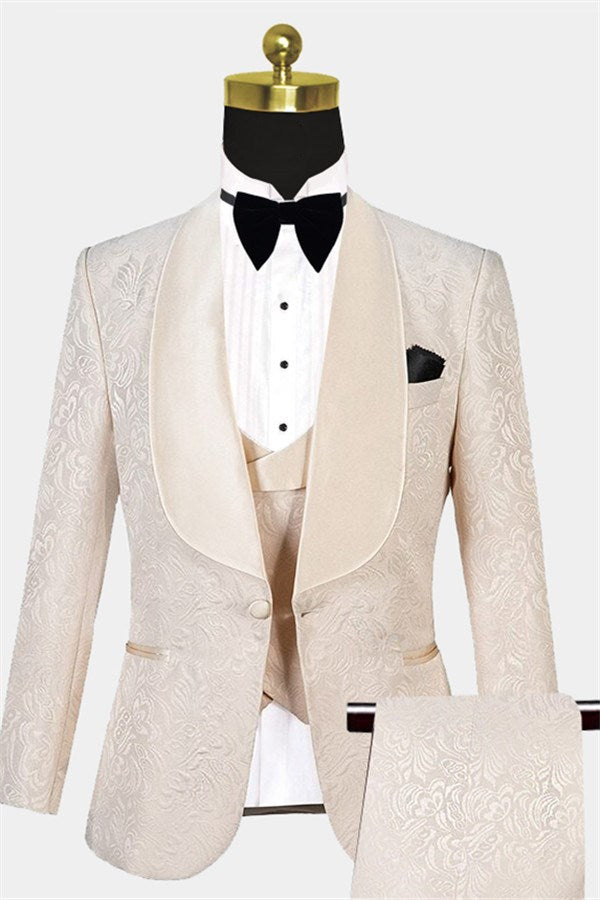 White Shawl Lapel Wedding Tuxedo - Three-Piece Set, Online