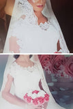 White Short Sleeve Ball Gown Wedding Dress with Lace