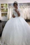 White Short Sleeve Ball Gown Wedding Dress with Lace