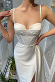 White Spaghetti-Strap Mermaid Prom Dress with Ruffles